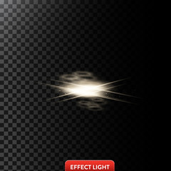 Vector abstract illustration of a light effect in the shape of a golden circles and lines on transparent background