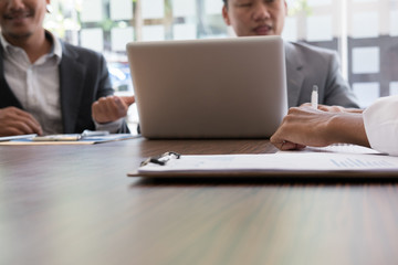 young business people having a meeting in office. Conference, discussion, teamwork, collaboration, corporate concept.