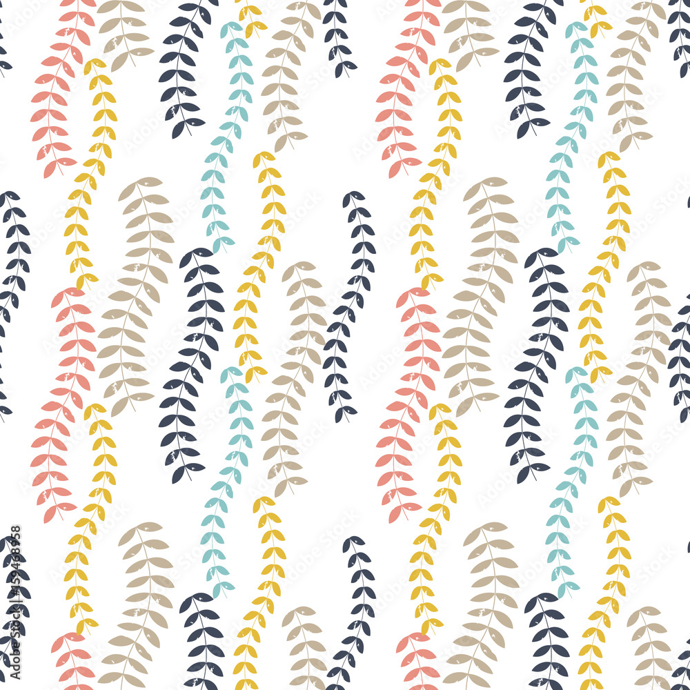 Poster vector floral seamless pattern with stylized twigs and leaves in retro style.