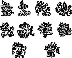 Chinese floral decorative elements, black and white style