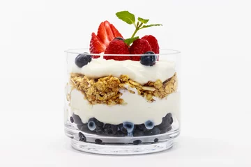 Foto op Plexiglas Glass jar of Greek yogurt isolated on white background from side view. © Satoshi Kina