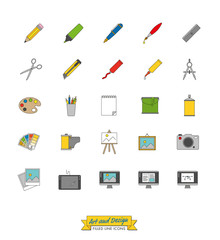 Art and design color filled line icons collection