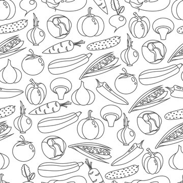 Vector background seamless pattern of colorful vegetables