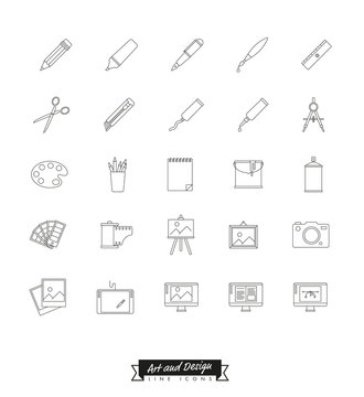 Art and design line icons collection