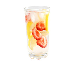 Cold cocktail with lemon and strawberries
