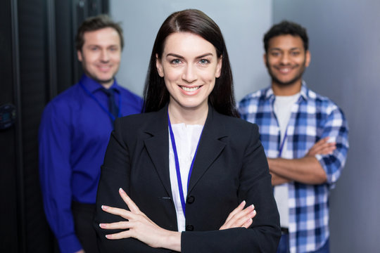 Joyful delighted woman smiling