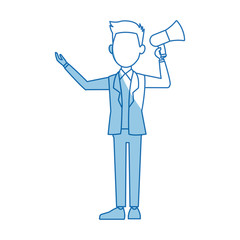 politician man hold megaphone loudspeaker stand campaign vector Illustration