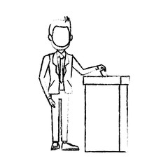 man in a suit putting paper in the ballot box voting concept vector illustration