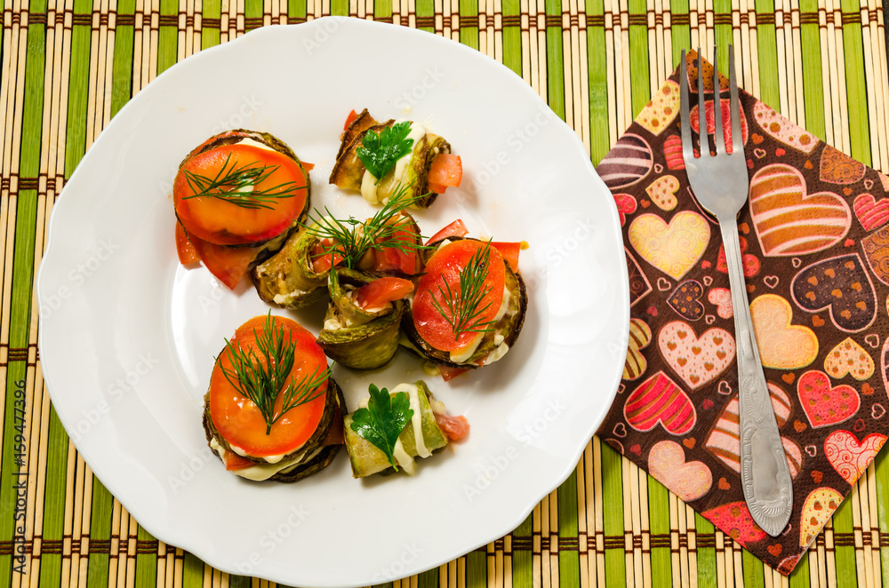 Wall mural cooked dish of courgettes and tomato