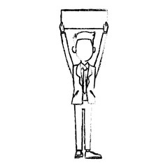 businessman in suit man holding blank billboard vector illustration