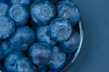 closeup of blueberries in a bowl