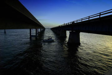 twilight between two bridges in Florida Keys 