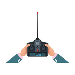 hands holding control remote advanced for drones vector illustration