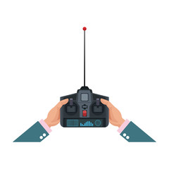hands holding control remote advanced for drones vector illustration