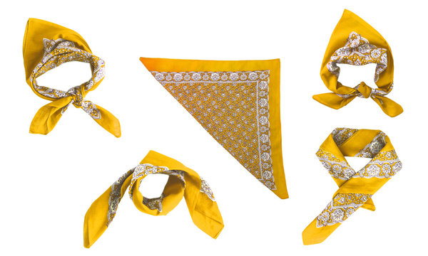 Yellow kerchief-bandana with a pattern, isolated