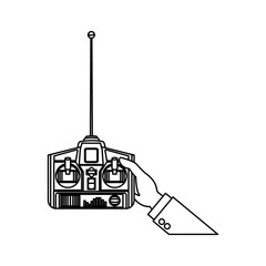 hands holding control remote advanced for drones vector illustration
