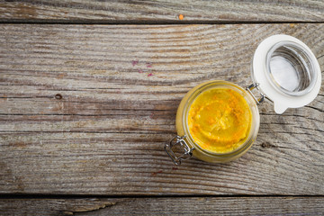 Selection of colorful hummus in jars