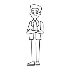 young businessman standing with folded arms suit, tie and shirt vector illustration