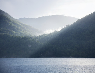 Teletskoye lake. Altai mountains landscape