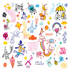 fun cartoon comic characters design elements set