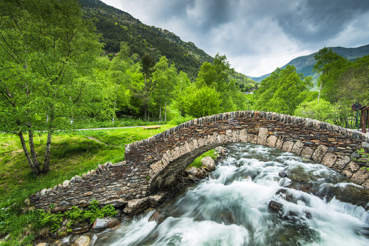 Dry stone medieval bridge in Andorra