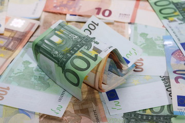 Euro bank notes, bills background and texture