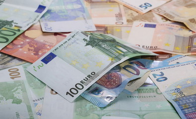 Euro bank notes, bills background and texture