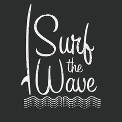 Surf typography for t shirt print. Surf the wave. T-shirt graphics