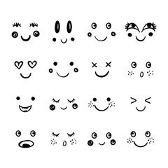 Vector cute emoji. Doodle cartoon emotion, happy face, smile