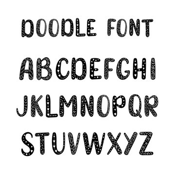 Vector font, cartoon doodle alphabet