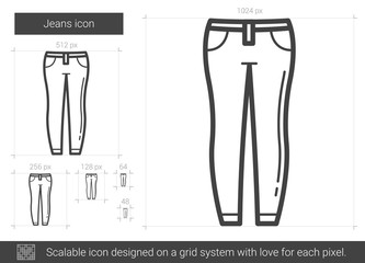 Jeans vector line icon isolated on white background. Jeans line icon for infographic, website or app. Scalable icon designed on a grid system.