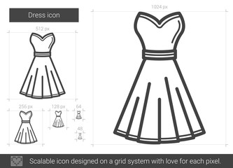 Dress vector line icon isolated on white background. Dress line icon for infographic, website or app. Scalable icon designed on a grid system.
