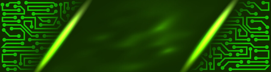Innovative technology banner in a modern style with circuit board elements of green shades
