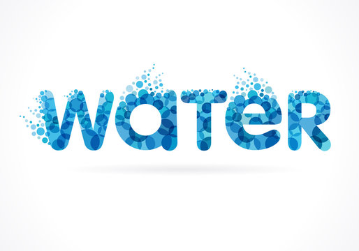 Emblem water inscription. Water logo vector text creative blue aqua splash with drops
