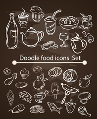 vector food menu elements on chalk board set 
