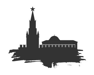 Obraz premium Spasskaya Tower of Kremlin and part of the wall in Moscow. Grunge brush