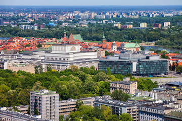 Warsaw Capital City of Poland Cityscape, View Over Saxon Garden and Old Town