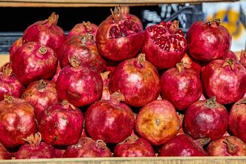Pomegranates at the Market. Ripe pomegranates