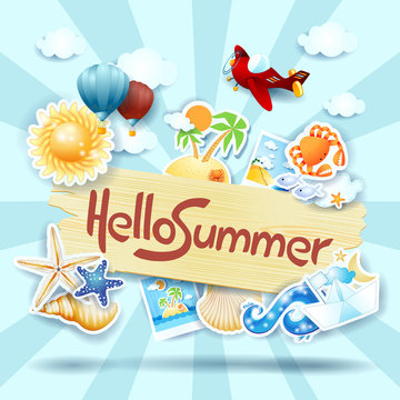 Summer background with sign and icons