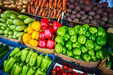 Assortment of fresh vegetables.raw organic vegetables. farmers market. Vegetable stand