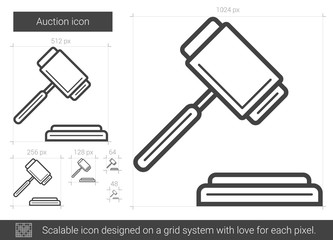 Auction vector line icon isolated on white background. Auction line icon for infographic, website or app. Scalable icon designed on a grid system.
