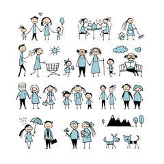 Fototapeta premium Family set, sketch for your design