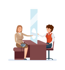 Fototapeta premium Manager, serves permanent client, with gold card behind office table.