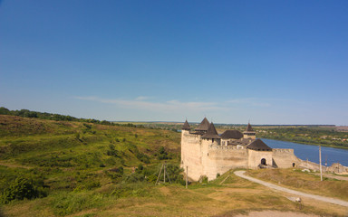 Fototapeta na wymiar Medieval fortress with towers and defensive walls in Ukraine