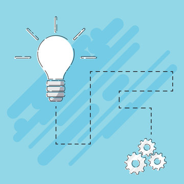 Trendy geometric light bulb idea gears infographic vector retro design style illustration
