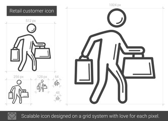 Retail customer vector line icon isolated on white background. Retail customer line icon for infographic, website or app. Scalable icon designed on a grid system.