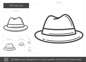 Felt hat vector line icon isolated on white background. Felt hat line icon for infographic, website or app. Scalable icon designed on a grid system.