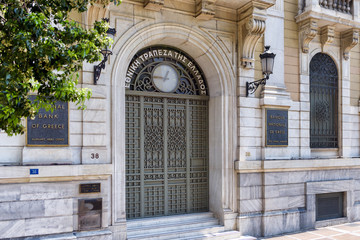 Fototapeta na wymiar Facade of National Bank of Greece in downtown Athens