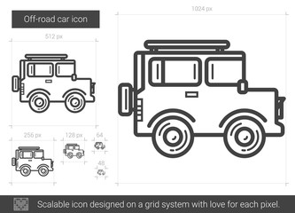 Off-road car vector line icon isolated on white background. Off-road car line icon for infographic, website or app. Scalable icon designed on a grid system.