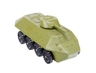 Green soviet tank toy isolated on white